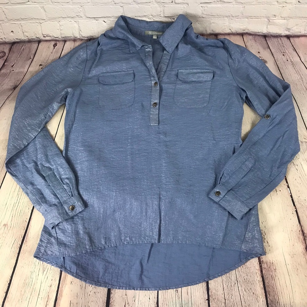 NY Collection Metallic Pullover Long Sleeve Tops